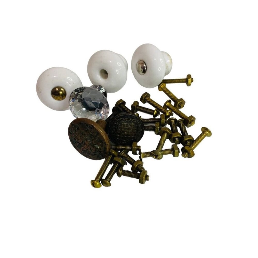 Assorted Lot of 6 Drawer Knobs Vintage Style Assorted Nuts and Bots Craft Upcycl